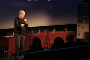 Max conducting a Pitch Workshop at the Animex Animation Festival